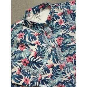 IZOD Saltwater Mens 3XLT Flamingo Tropical Floral Button Down Fishing Shirt Blue